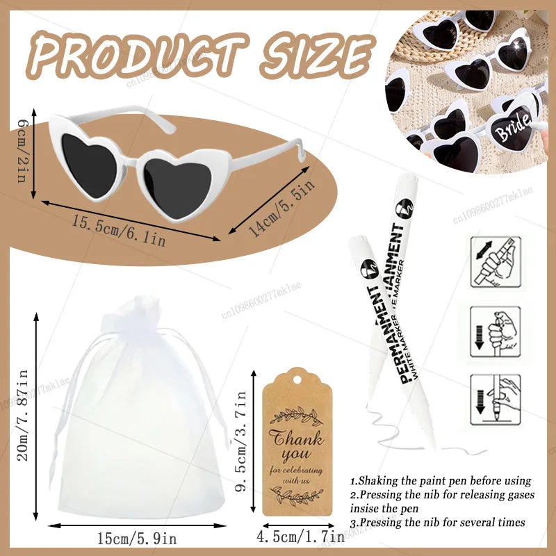 Gafas de corazón personalizables para boda y despedida de soltera con rotuladores DIY, perfectas como regalo para invitados y photocall.