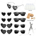 Gafas de corazón personalizables para boda y despedida de soltera con rotuladores DIY, perfectas como regalo para invitados y photocall.
