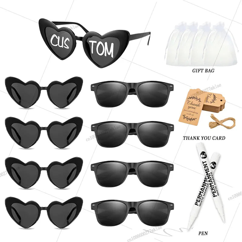 Gafas de corazón personalizables para boda y despedida de soltera con rotuladores DIY, perfectas como regalo para invitados y photocall.