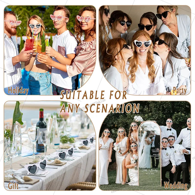 Gafas de corazón personalizables para boda y despedida de soltera con rotuladores DIY, perfectas como regalo para invitados y photocall.