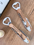 Sacacorchos de madera personalizados con grabado, recuerdos de boda elegantes, regalo funcional para invitados, aniversarios o fiestas especiales.