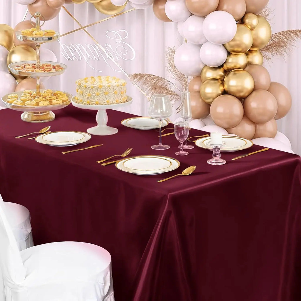 Mantel de Satén Burdeos para Bodas y Eventos