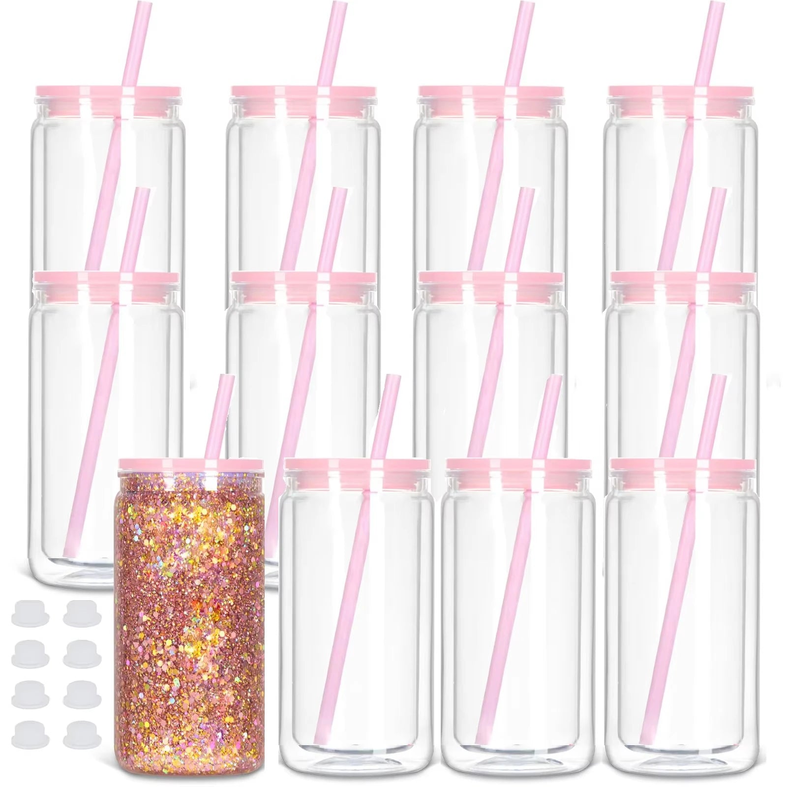Vasos Snow Globe DIY 16oz para fiestas, con doble pared y agujero pre-perforado, perfectos para purpurina, confeti y manualidades creativas.