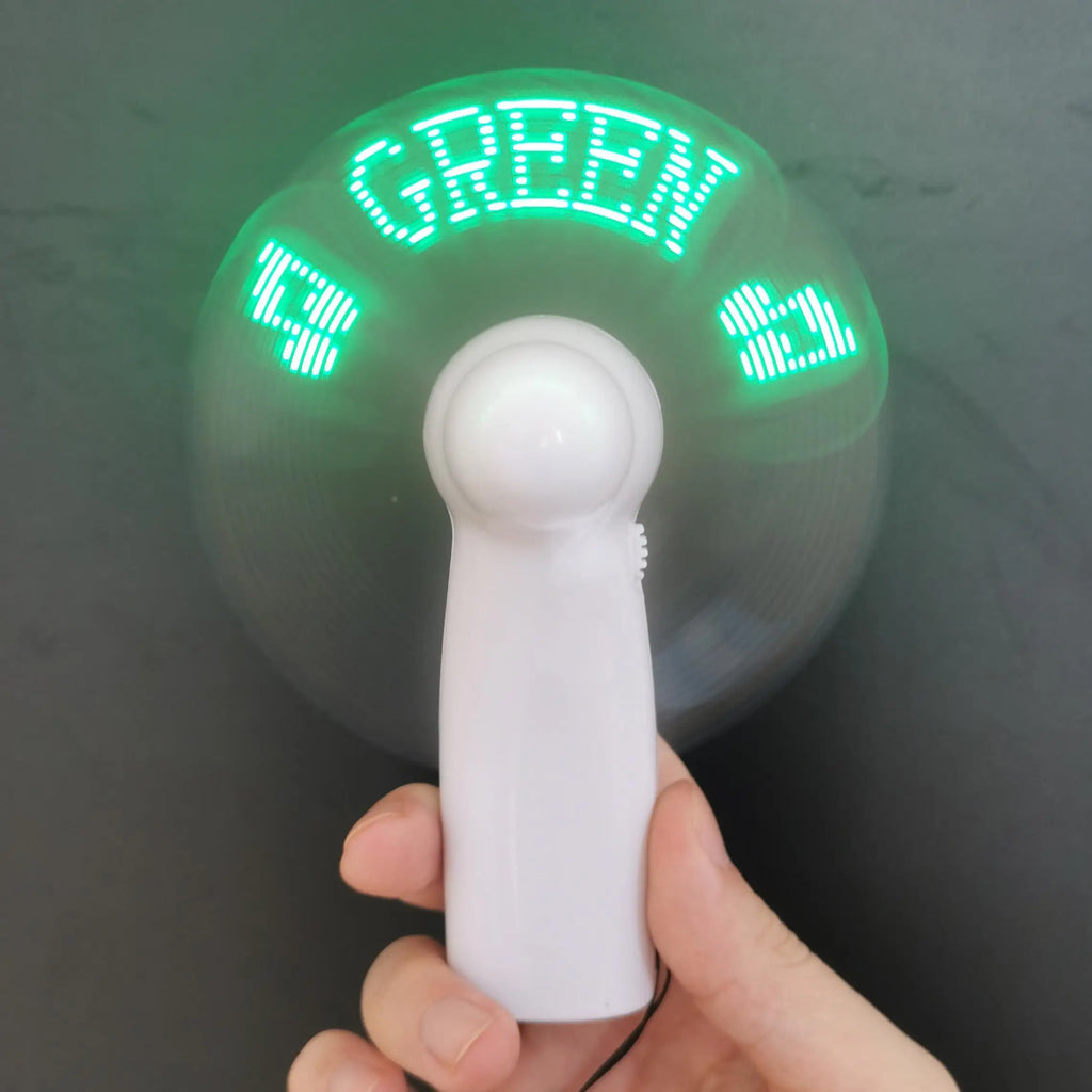 Ventilador LED portátil personalizado con frases iluminadas, ideal para bodas, cumpleaños, fiestas al aire libre, souvenirs y regalos para invitados.