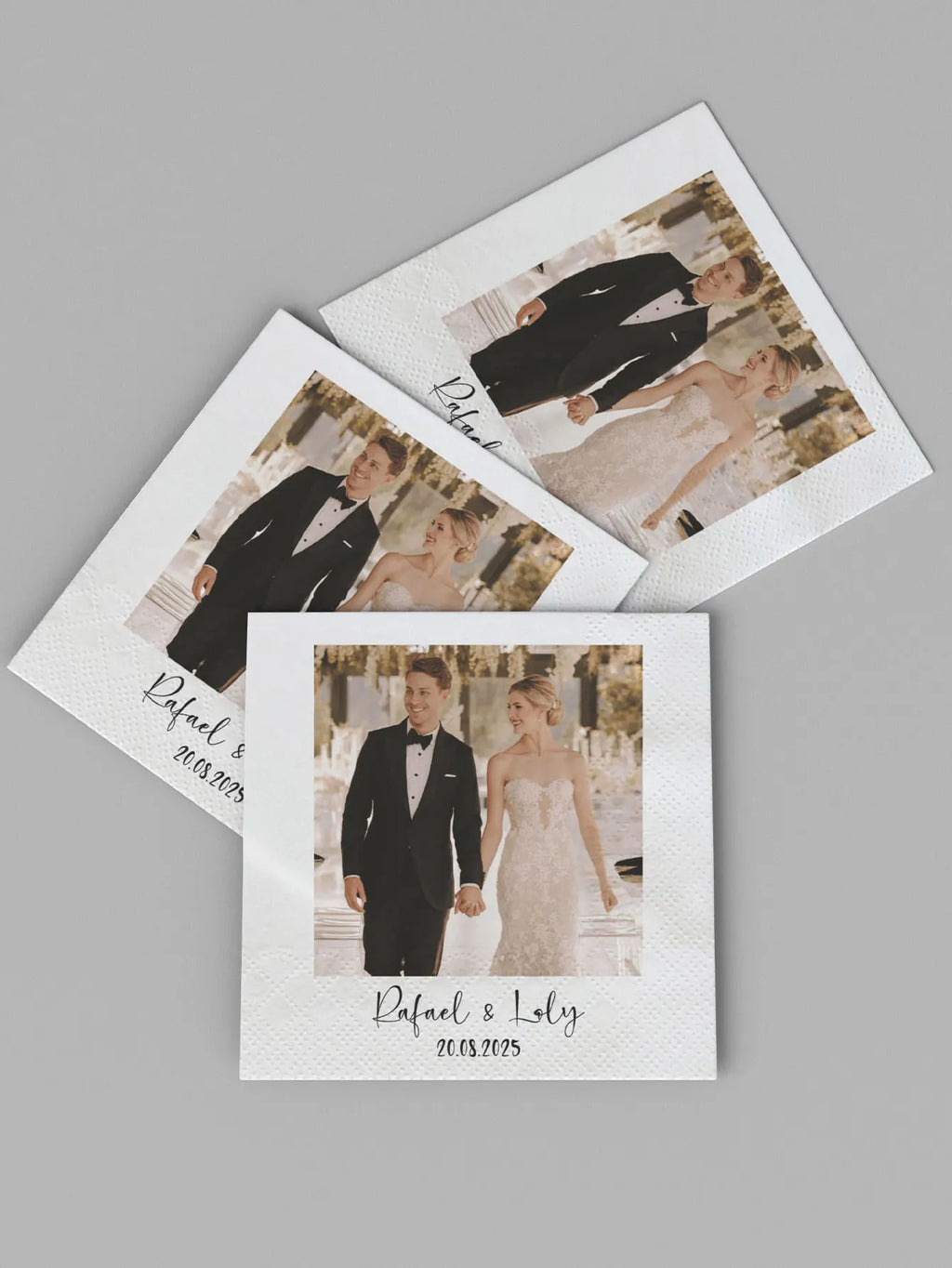 Servilletas personalizadas con foto de mascota o persona para boda, aniversario, fiesta de cumpleaños o evento especial con nombre y fecha impresos.