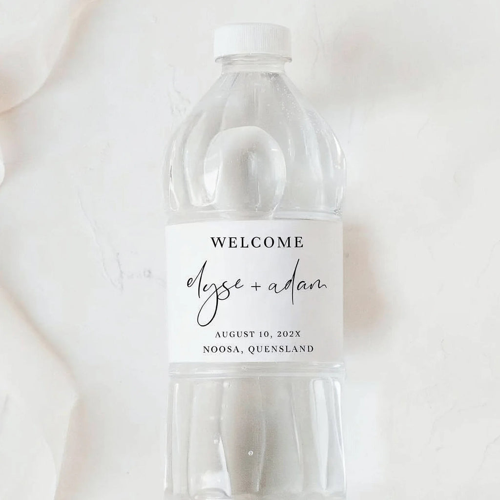 Etiqueta personalizada para botella de agua con foto y nombre, ideal para boda, despedida de soltera, fiesta de bienvenida o celebración especial.