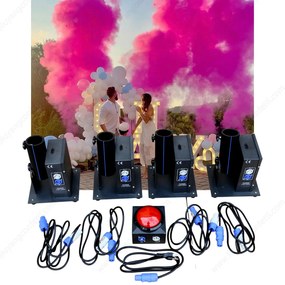 Cañón de humo y confeti para revelación de género con efecto visual para baby shower y fiesta de anuncio del bebé.