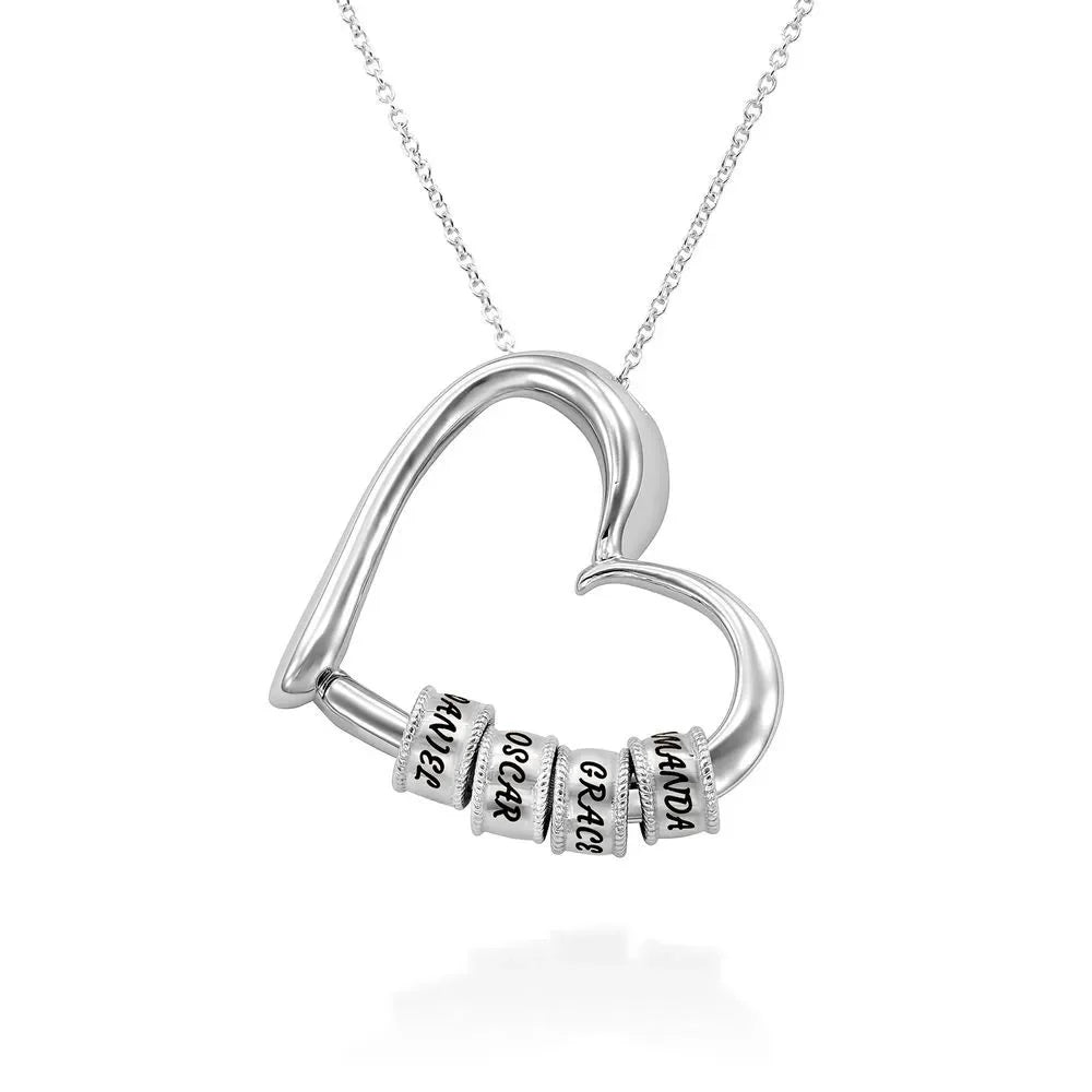 Collar de corazón personalizado para mujer con nombres grabados, joyería elegante de cobre con charms intercambiables, ideal como regalo para mamá y ocasiones especiales.