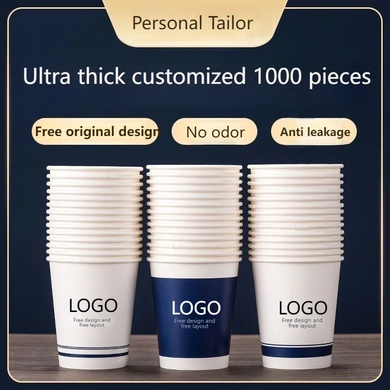 Vasos de papel personalizados de 250ml con nombre o logo, desechables y ecológicos, ideales para fiestas, bodas y eventos con diseño personalizado elegante.