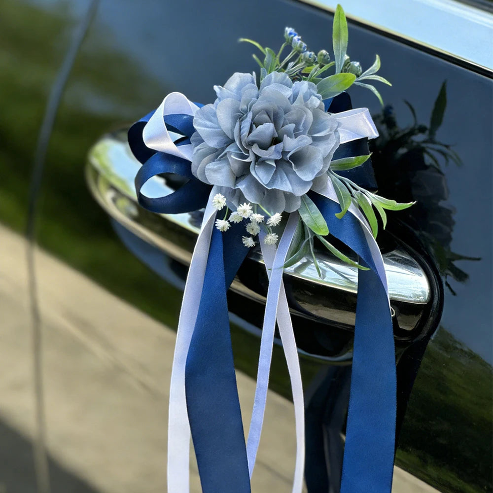 Flor para Espejo de Coche para Boda con Cinta
