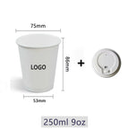Vasos de papel personalizados de 250ml con nombre o logo, desechables y ecológicos, ideales para fiestas, bodas y eventos con diseño personalizado elegante.