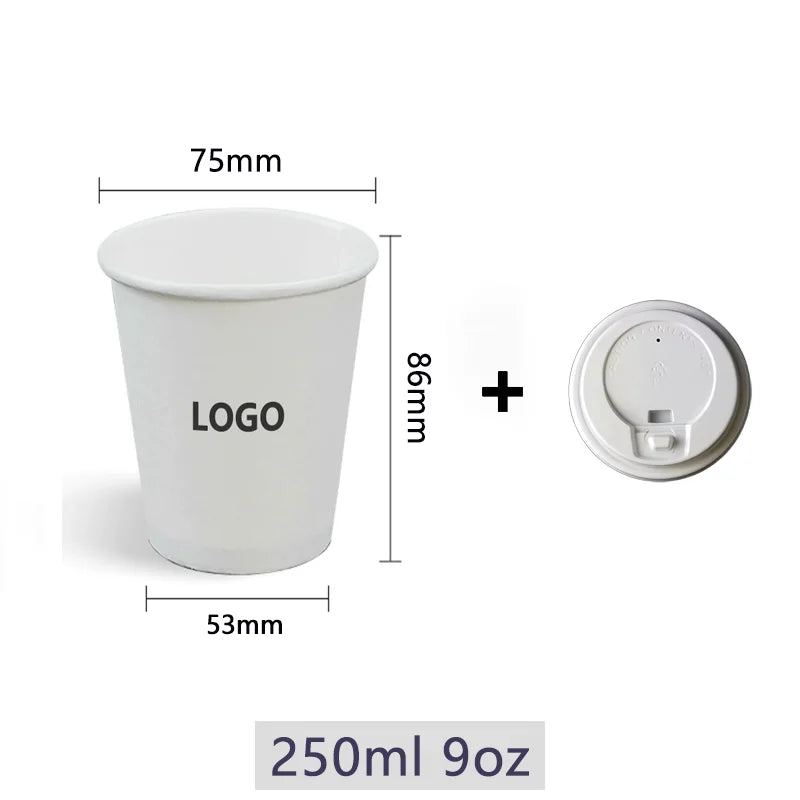 Vasos de papel personalizados de 250ml con nombre o logo, desechables y ecológicos, ideales para fiestas, bodas y eventos con diseño personalizado elegante.
