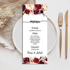 Tarjetas personalizadas para boda con RSVP, menú, agradecimiento e información adicional impresas en papel perlado de alta calidad.