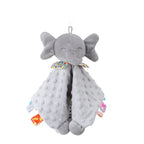 Manta de apego para bebé personalizada con nombre, diseño de elefante y mordedor de silicona, ideal para recién nacidos y niños pequeños.