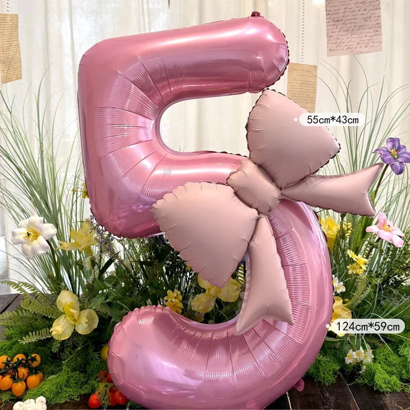 Globo Rosa con Lazo para Cumpleaños y Bodas