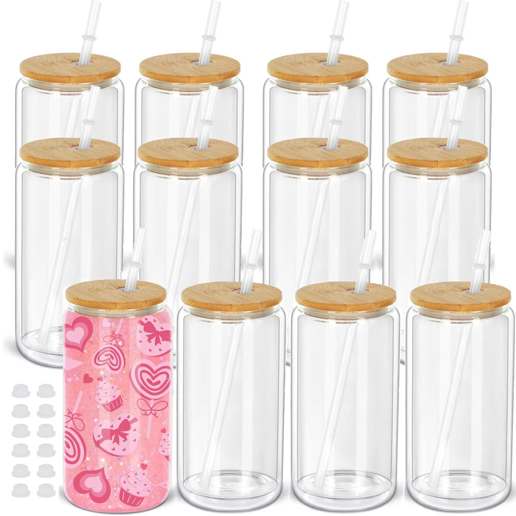 Vasos Snow Globe DIY 16oz para fiestas, con doble pared y agujero pre-perforado, perfectos para purpurina, confeti y manualidades creativas.