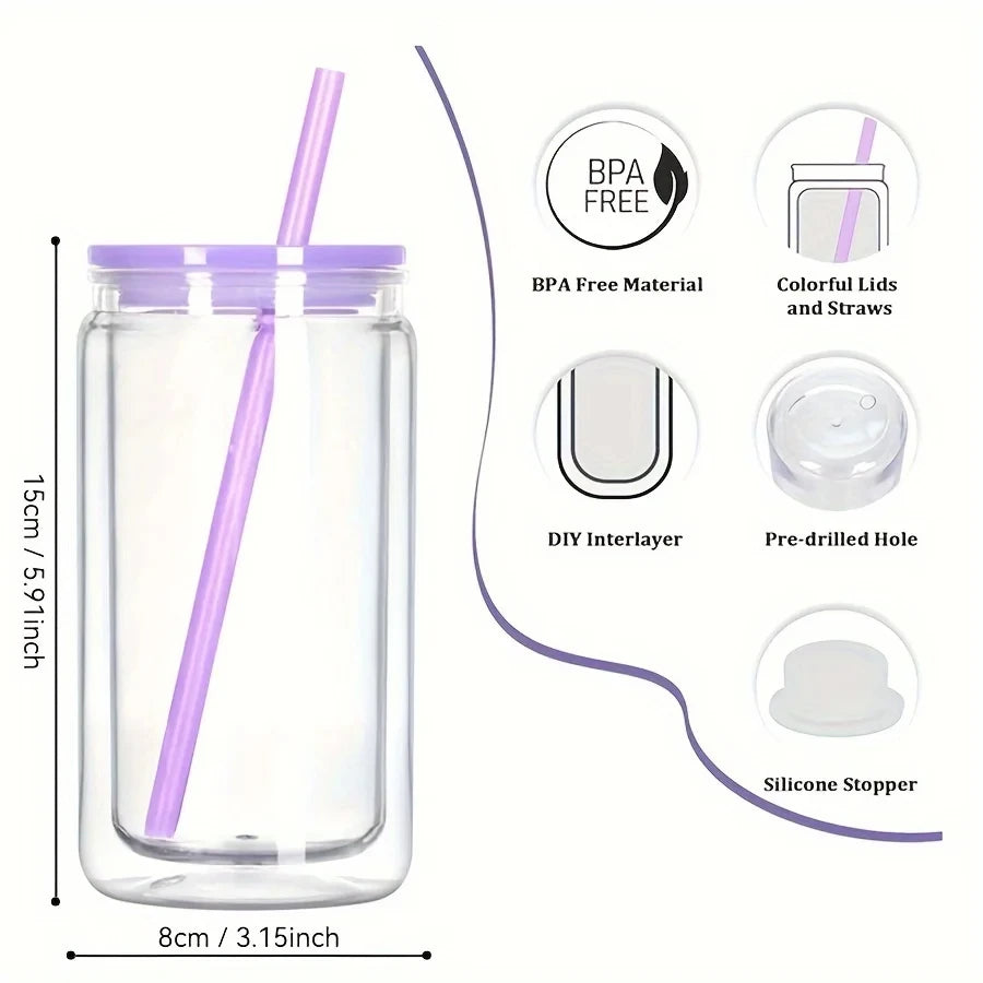 Vasos Snow Globe DIY 16oz para fiestas, con doble pared y agujero pre-perforado, perfectos para purpurina, confeti y manualidades creativas.