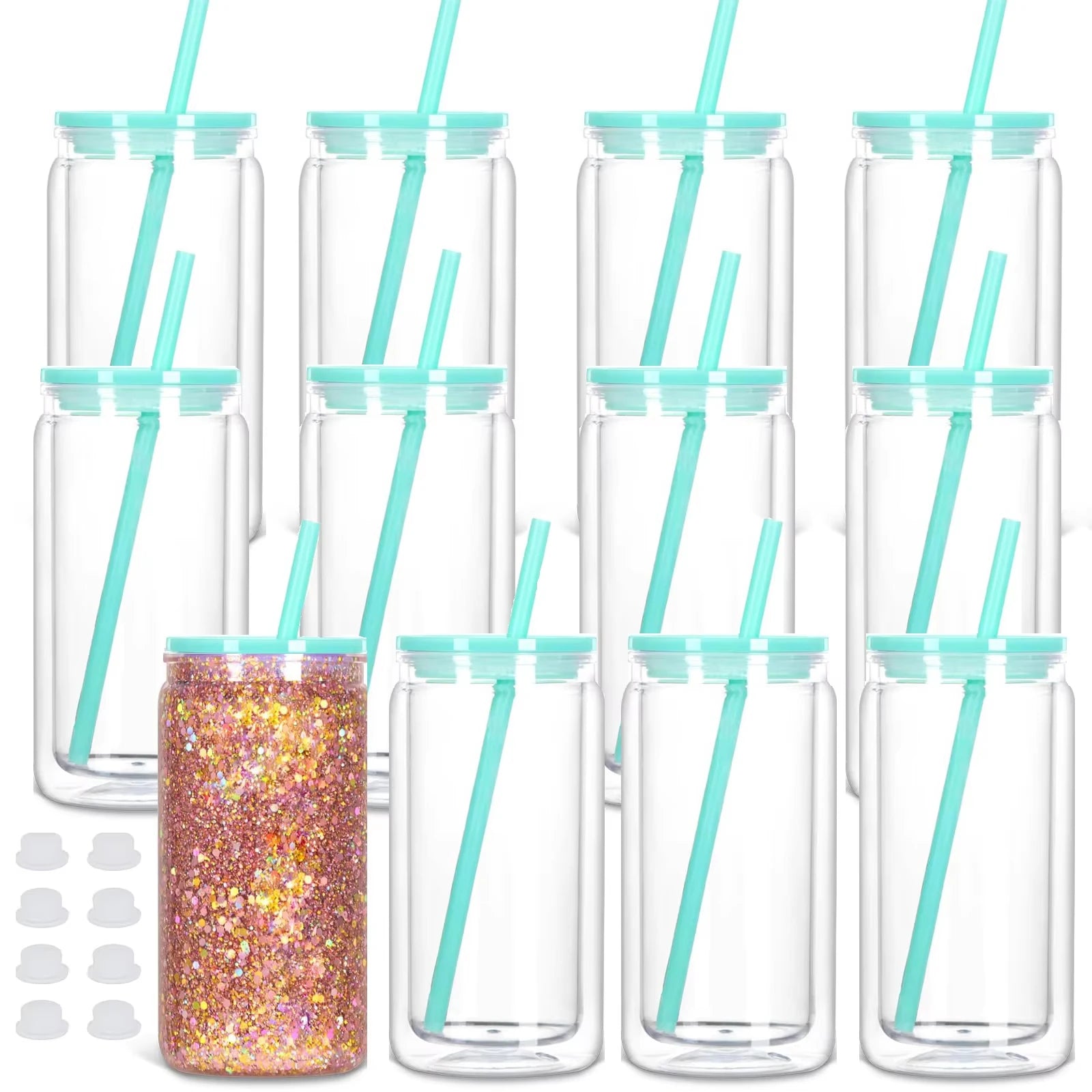 Vasos Snow Globe DIY 16oz para fiestas, con doble pared y agujero pre-perforado, perfectos para purpurina, confeti y manualidades creativas.