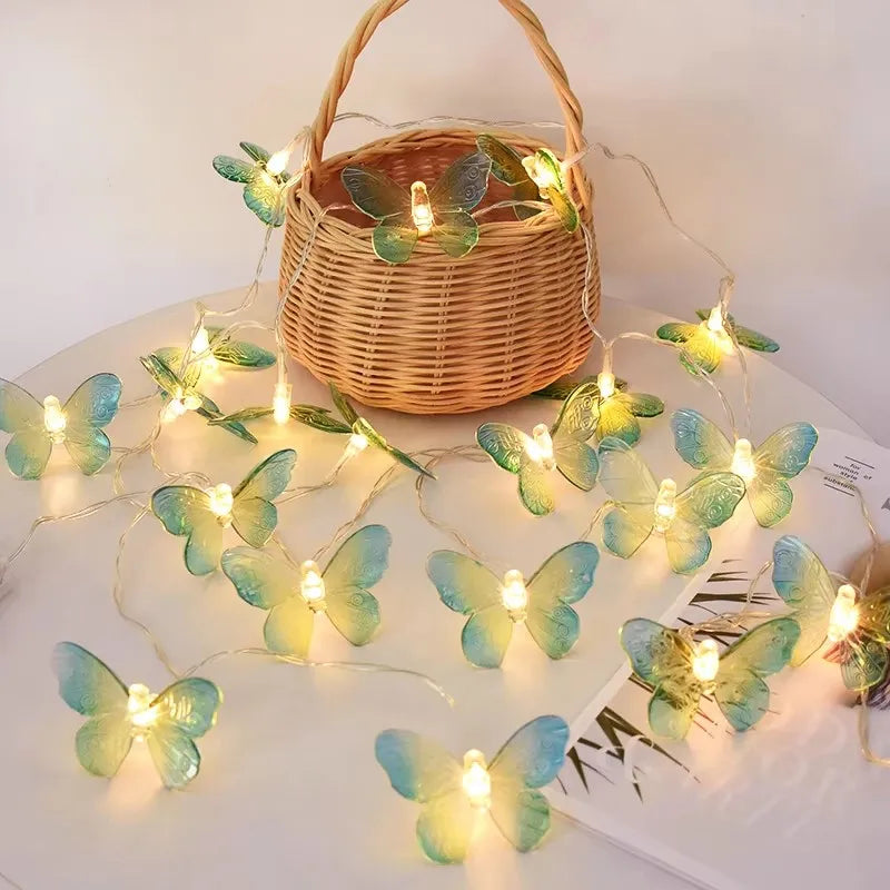 Luces LED mariposa en cadena para decoración de habitación y fiestas, luz cálida blanca, 1.5m/3m/6m, ideal para bodas, cumpleaños y patios.