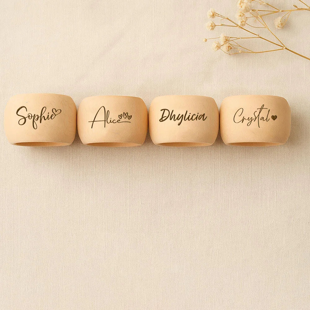 Aro de servilleta de madera personalizado con nombre grabado