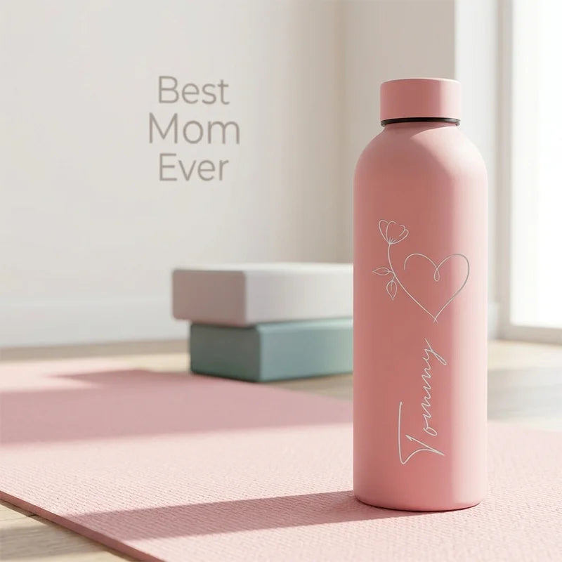 Vaso personalizado de acero inoxidable con nombre y logo grabado para bebidas, ideal para deportes, viajes y actividades al aire libre.
