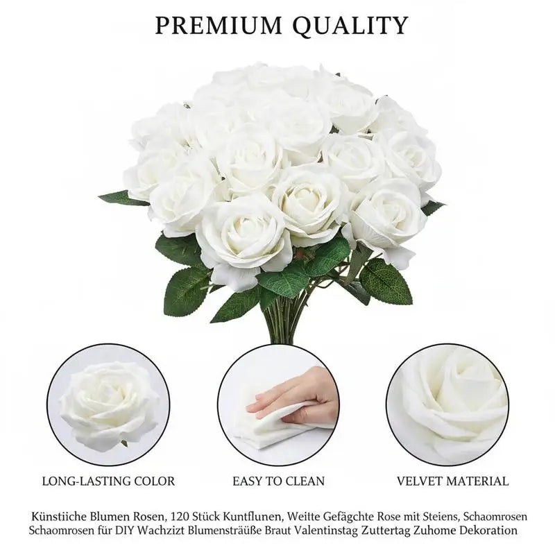 120 Rosas Artificiales Blancas para Decoración