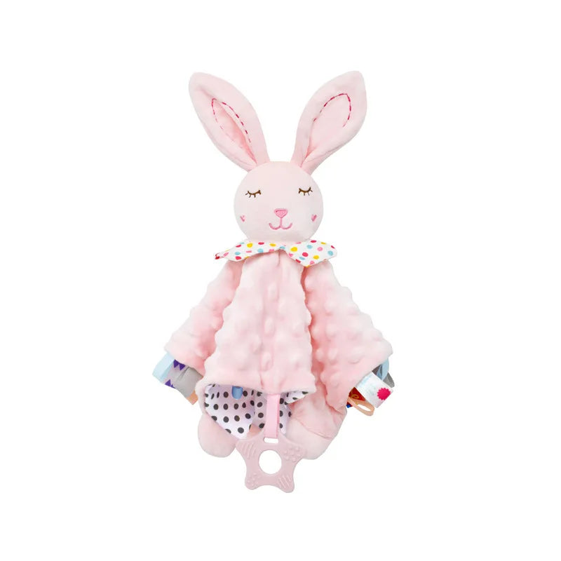 Manta de apego para bebé personalizada con nombre, diseño de elefante y mordedor de silicona, ideal para recién nacidos y niños pequeños.