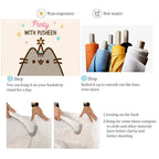 Fondo fotográfico de cumpleaños con gato gris cartoon, ideal para decoración de fiestas infantiles, baby shower y sesiones de fotografía.