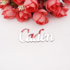 Etiquetas de nombre acrílicas espejo personalizadas doradas y plateadas para bodas y eventos, con acabado brillante y diseño elegante para decoración de mesa.