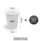 Vasos de papel personalizados de 250ml con nombre o logo, desechables y ecológicos, ideales para fiestas, bodas y eventos con diseño personalizado elegante.