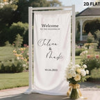 Banner de bienvenida para boda personalizado en tela de poliéster con diseño personalizado para ceremonias, recepciones y eventos especiales.