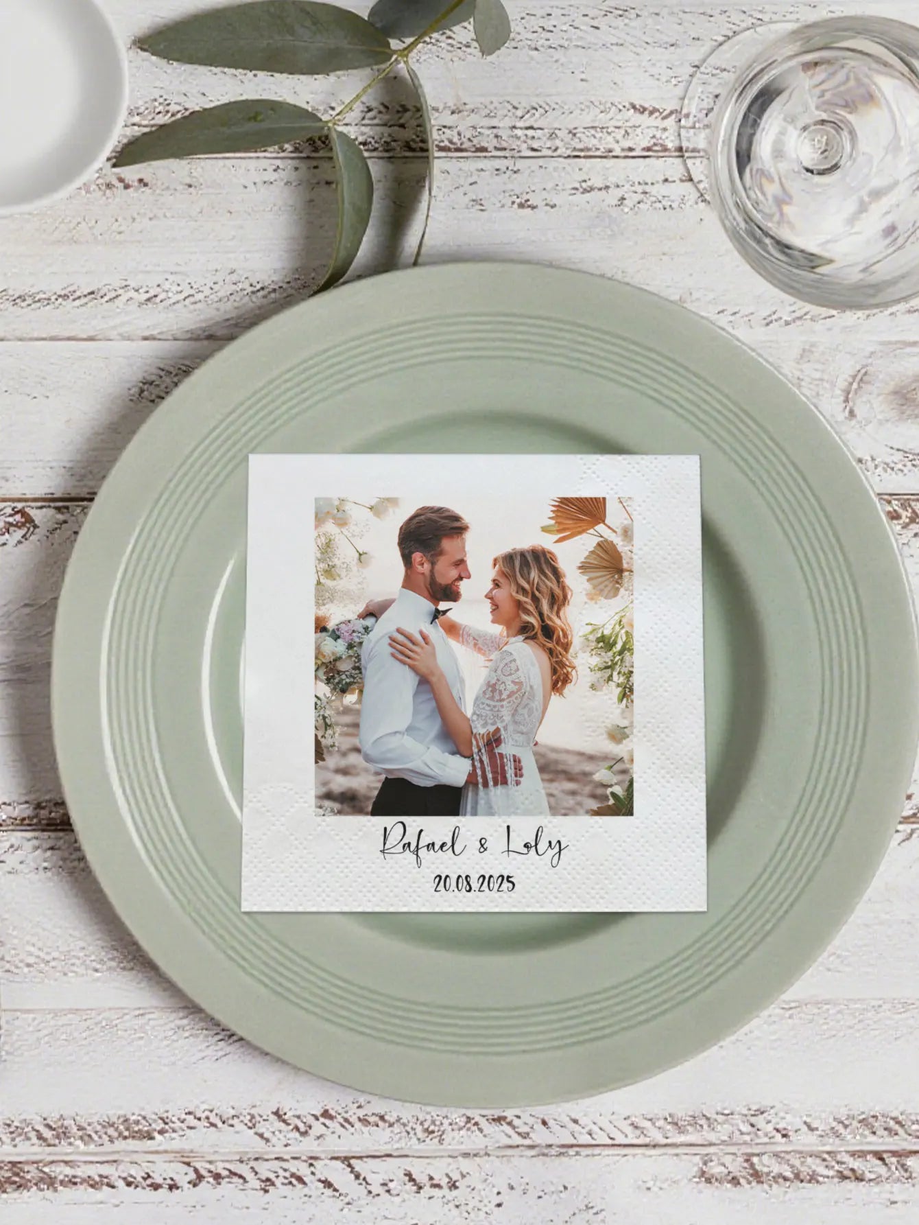 Servilletas personalizadas con foto de mascota o persona para boda, aniversario, fiesta de cumpleaños o evento especial con nombre y fecha impresos.