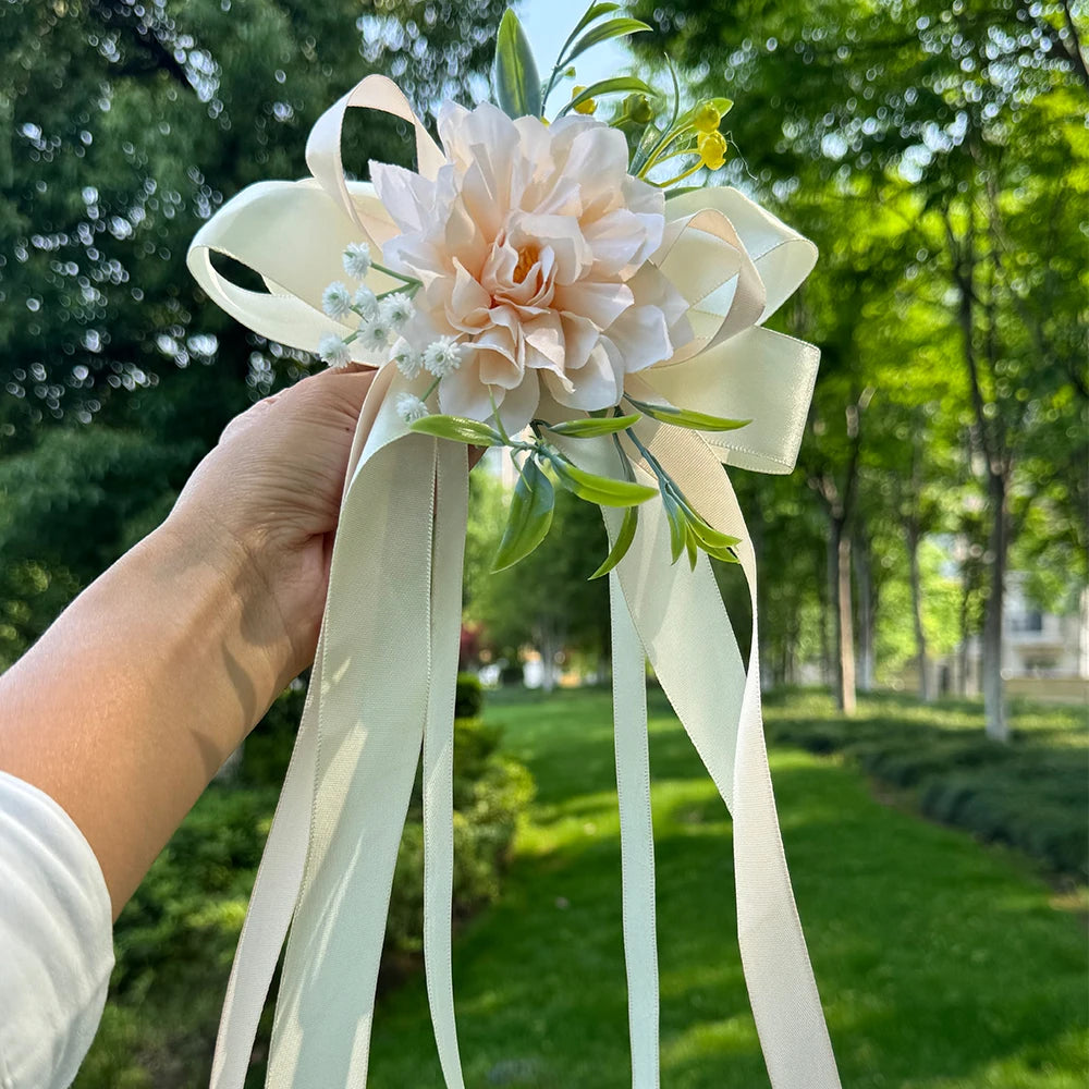 Flor para Espejo de Coche para Boda con Cinta