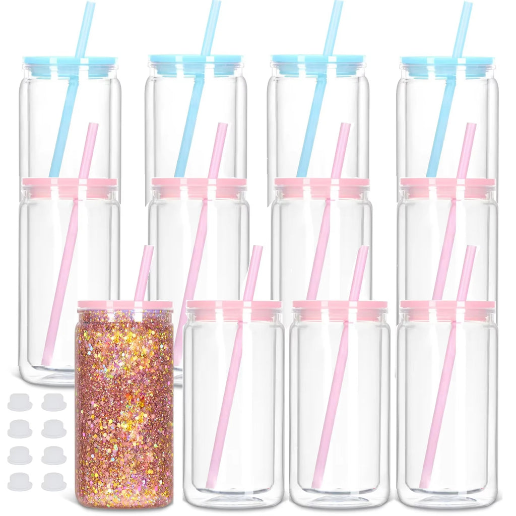Vasos Snow Globe DIY 16oz para fiestas, con doble pared y agujero pre-perforado, perfectos para purpurina, confeti y manualidades creativas.