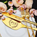 Set personalizado para cortar pastel de boda con grabado láser elegante