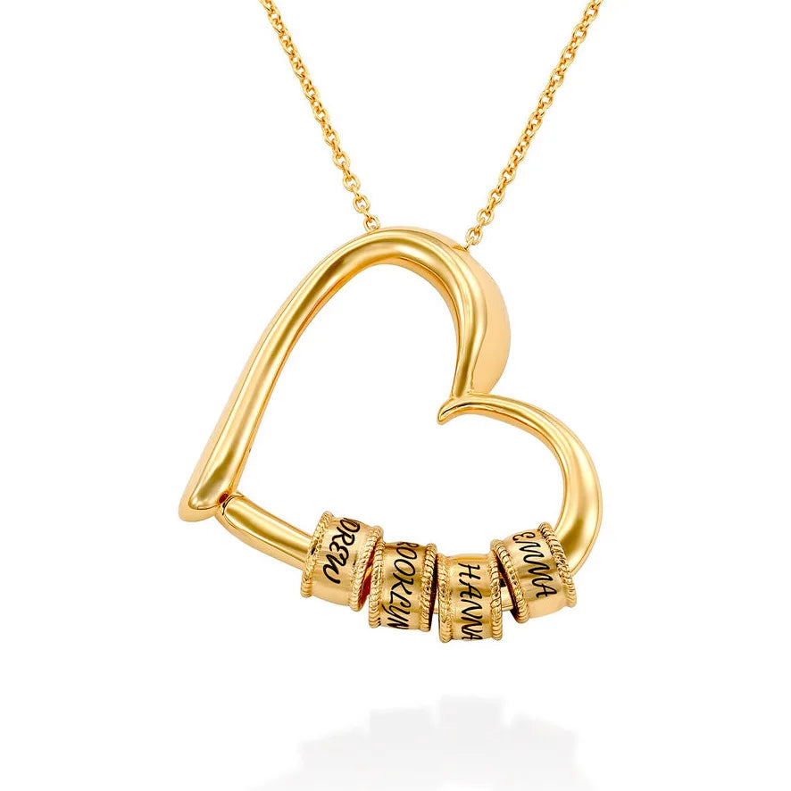 Collar de corazón personalizado para mujer con nombres grabados, joyería elegante de cobre con charms intercambiables, ideal como regalo para mamá y ocasiones especiales.