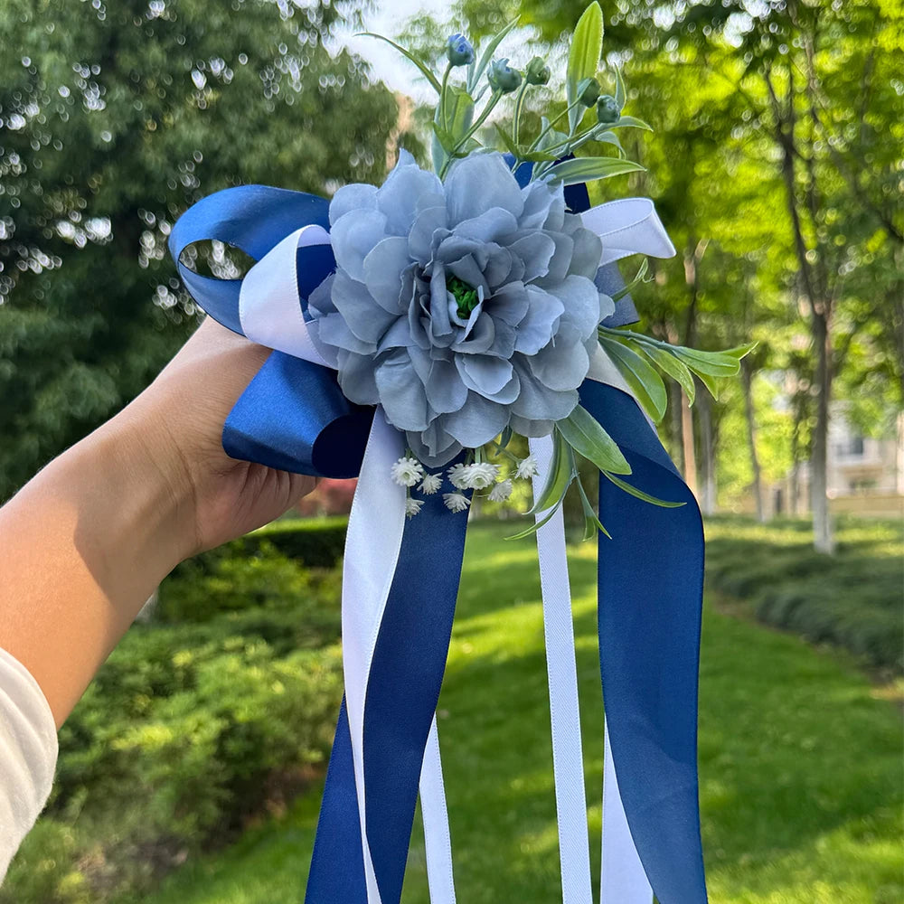 Flor para Espejo de Coche para Boda con Cinta