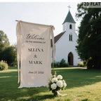 Banner de bienvenida para boda personalizado en tela de poliéster con diseño personalizado para ceremonias, recepciones y eventos especiales.