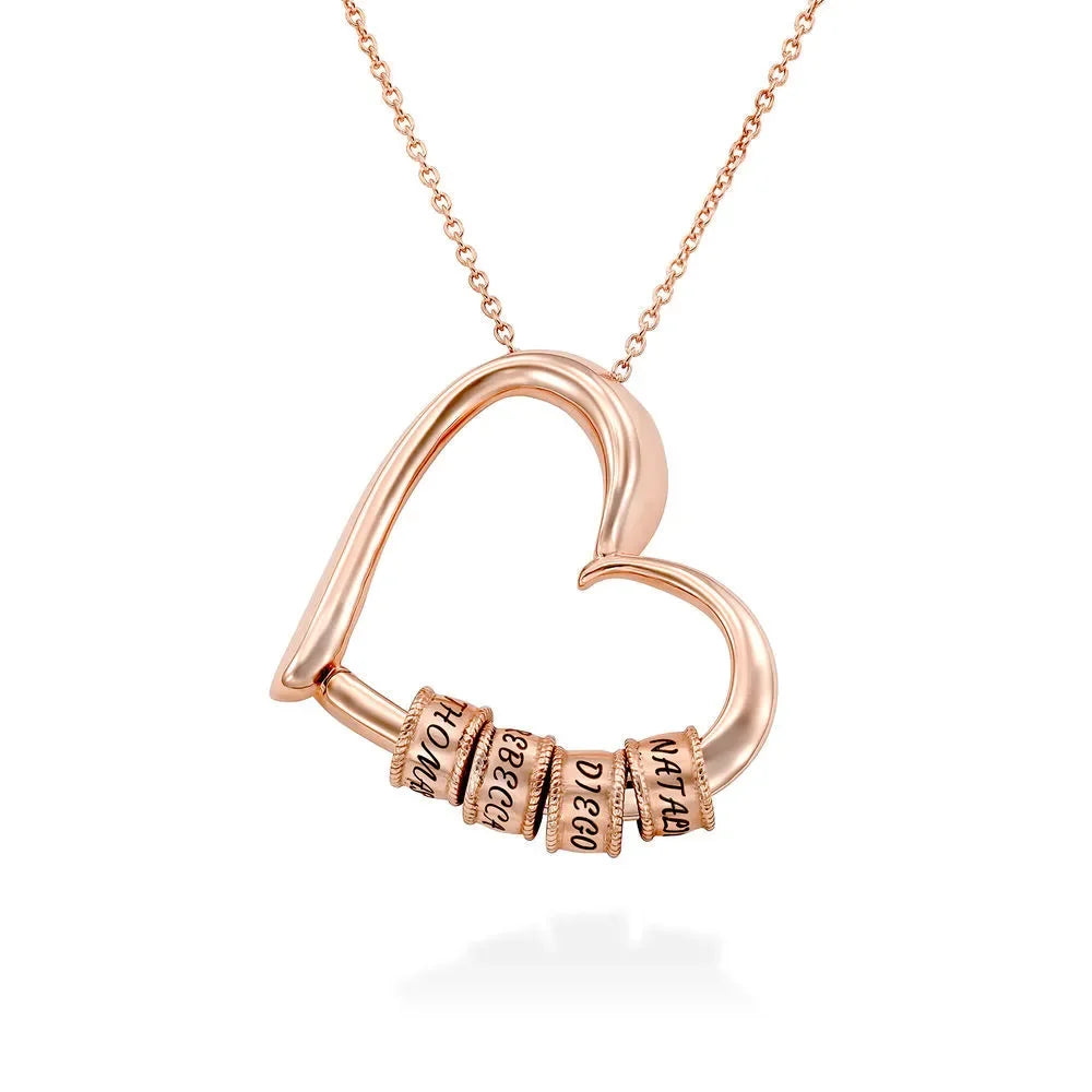 Collar de corazón personalizado para mujer con nombres grabados, joyería elegante de cobre con charms intercambiables, ideal como regalo para mamá y ocasiones especiales.