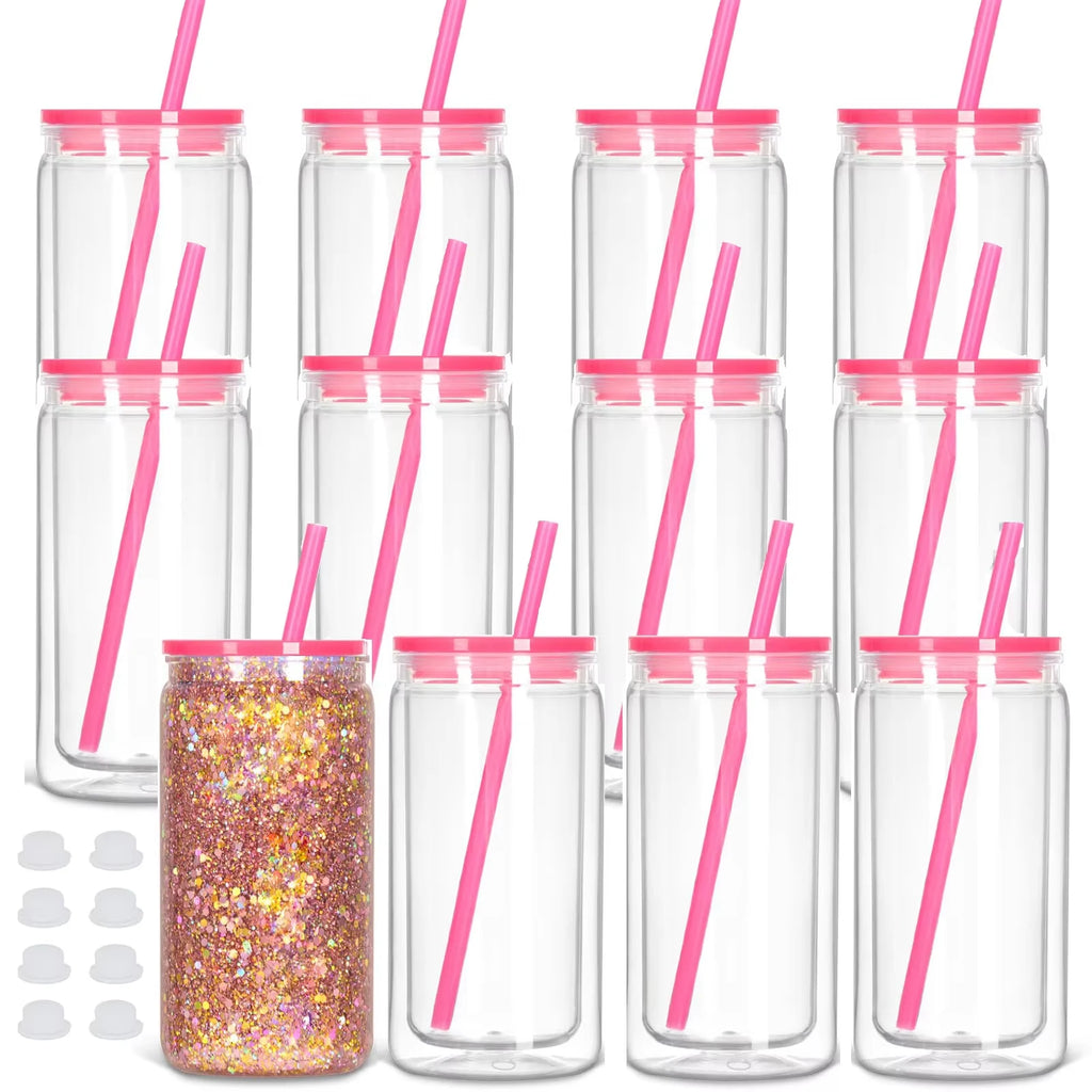 Vasos Snow Globe DIY 16oz para fiestas, con doble pared y agujero pre-perforado, perfectos para purpurina, confeti y manualidades creativas.