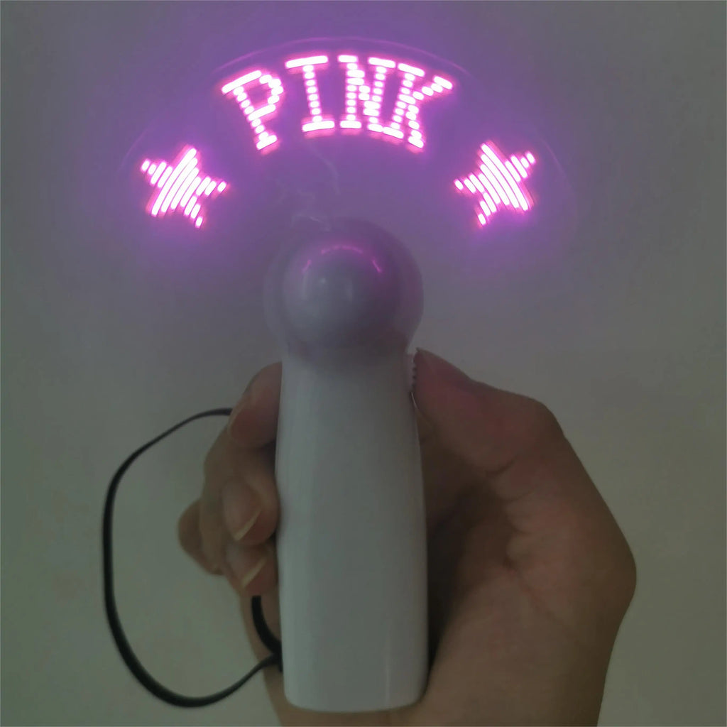Ventilador LED portátil personalizado con frases iluminadas, ideal para bodas, cumpleaños, fiestas al aire libre, souvenirs y regalos para invitados.