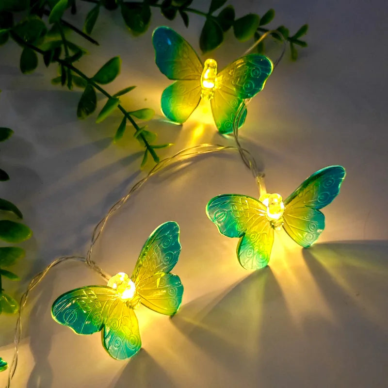 Luces LED mariposa en cadena para decoración de habitación y fiestas, luz cálida blanca, 1.5m/3m/6m, ideal para bodas, cumpleaños y patios.