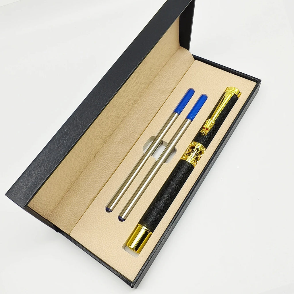 Bolígrafo metálico personalizado con diseño de dragón, grabado láser de nombre o logo, estilo elegante para negocios, firmas y regalos corporativos de lujo.
