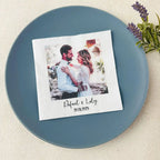 Servilletas personalizadas con foto de mascota o persona para boda, aniversario, fiesta de cumpleaños o evento especial con nombre y fecha impresos.