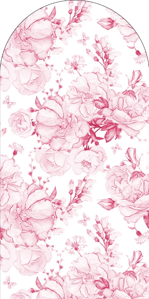 Fondo de arco personalizado rosa con lazo y flores, decoración para primer cumpleaños de niña, material spandex elástico, ideal para baby shower y fotografía de fiesta elegante.