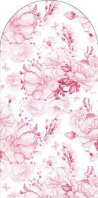 Fondo de arco personalizado rosa con lazo y flores, decoración para primer cumpleaños de niña, material spandex elástico, ideal para baby shower y fotografía de fiesta elegante.