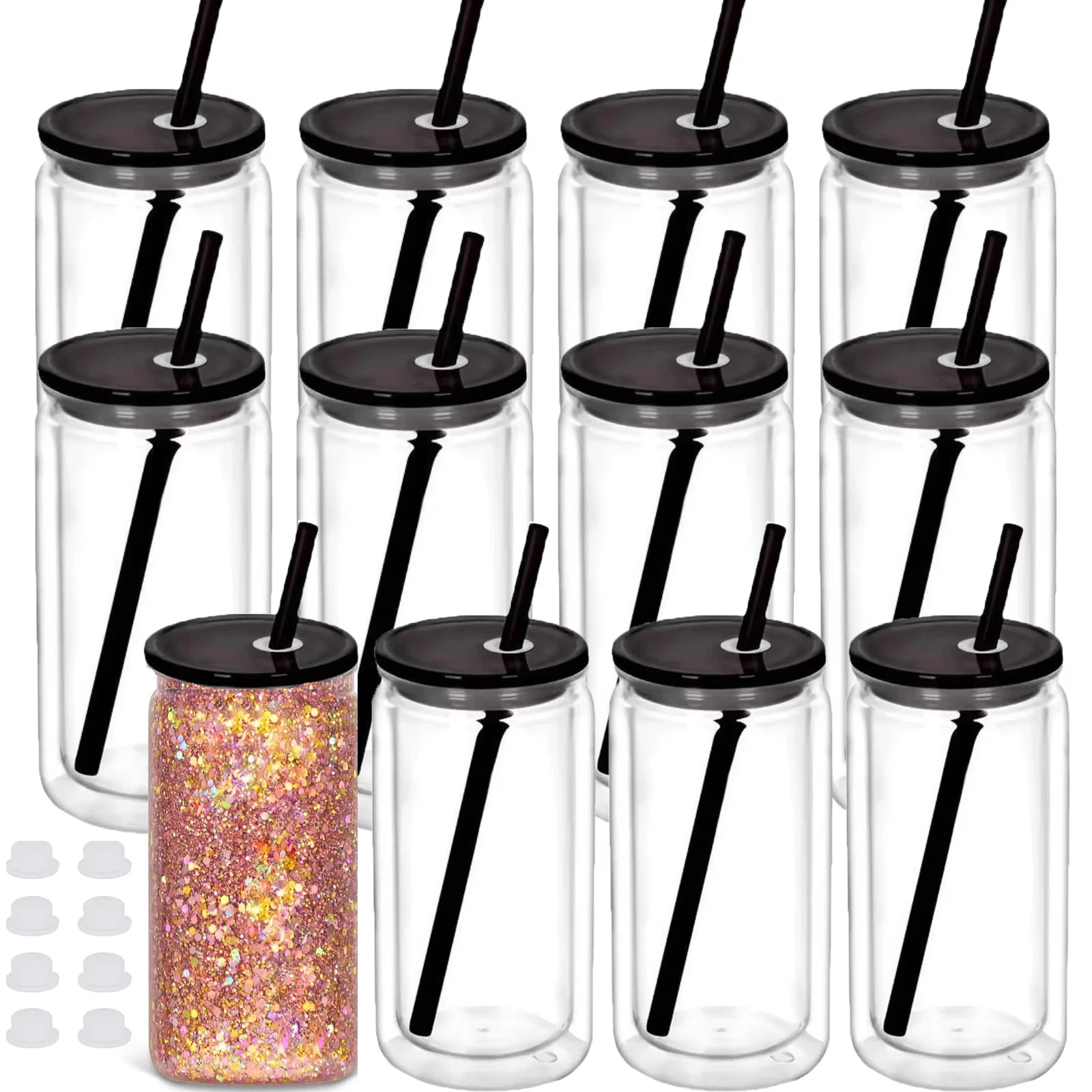 Vasos Snow Globe DIY 16oz para fiestas, con doble pared y agujero pre-perforado, perfectos para purpurina, confeti y manualidades creativas.
