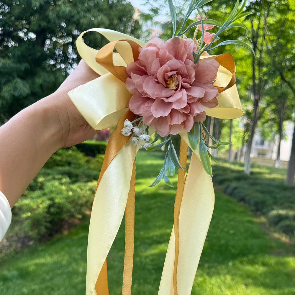 Flor para Espejo de Coche para Boda con Cinta