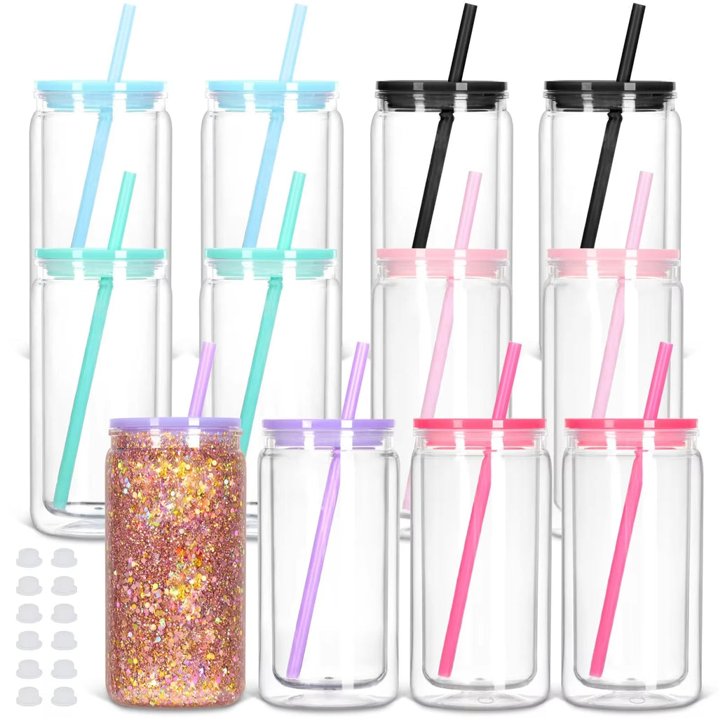 Vasos Snow Globe DIY 16oz para fiestas, con doble pared y agujero pre-perforado, perfectos para purpurina, confeti y manualidades creativas.