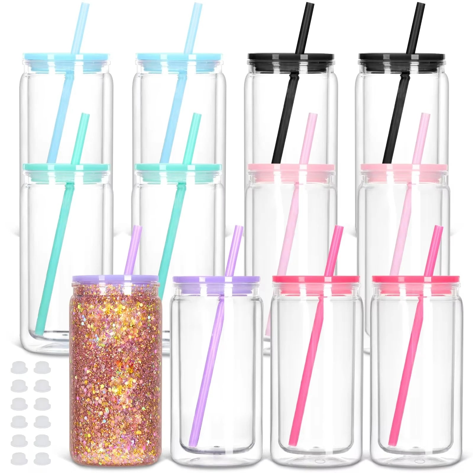 Vasos Snow Globe DIY 16oz para fiestas, con doble pared y agujero pre-perforado, perfectos para purpurina, confeti y manualidades creativas.